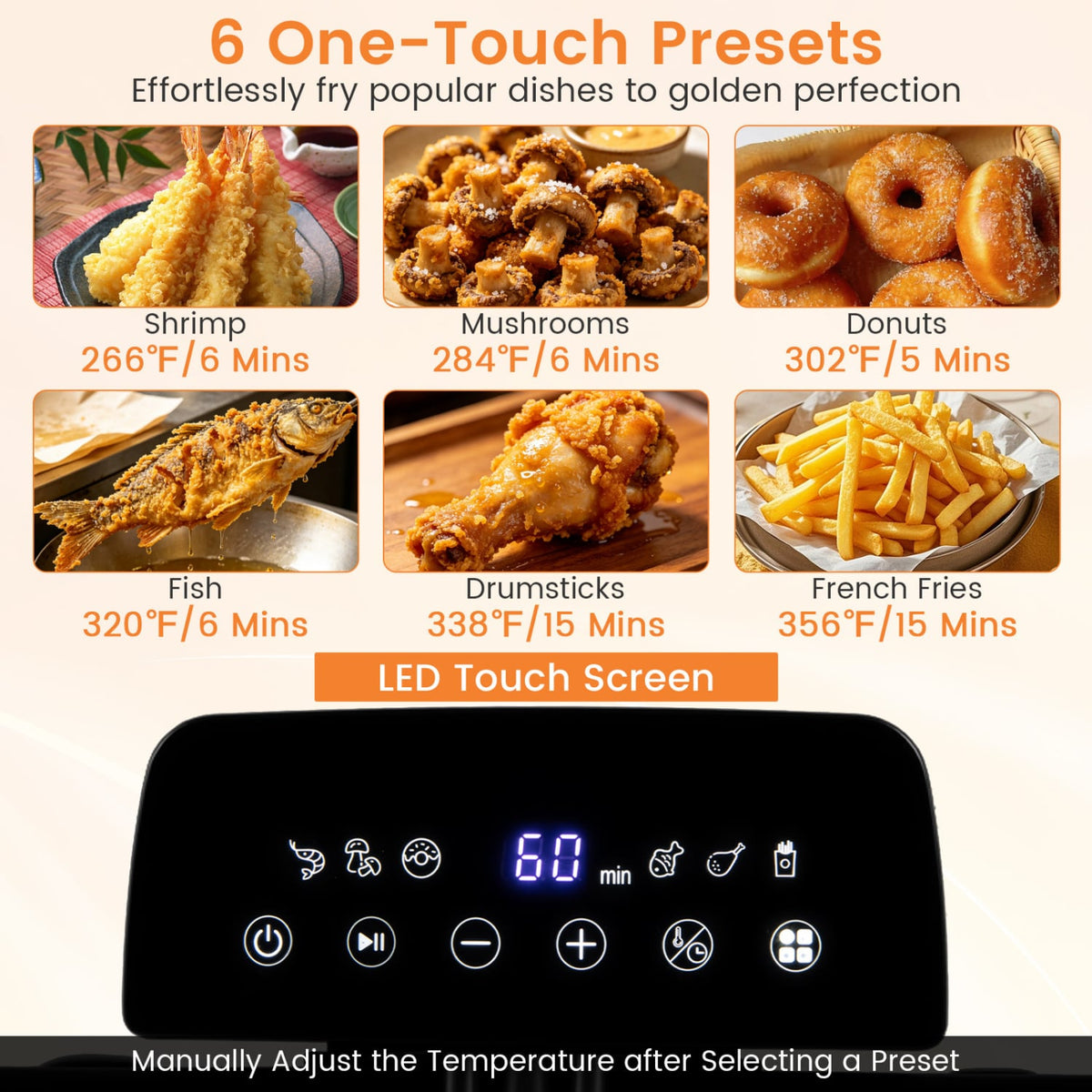 5.3-Qt Electric Deep Fryer with 3 Baskets 1700W LED Touch Screen and 6 Presets-Black view 4