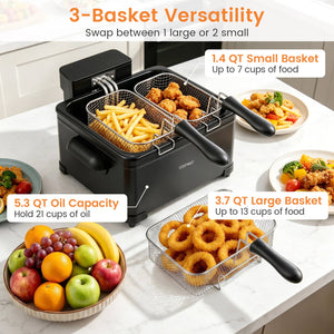 5.3-Qt Electric Deep Fryer with 3 Baskets 1700W LED Touch Screen and 6 Presets-Black view 6