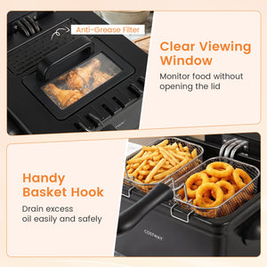 5.3-Qt Electric Deep Fryer with 3 Baskets 1700W LED Touch Screen and 6 Presets-Black view 8
