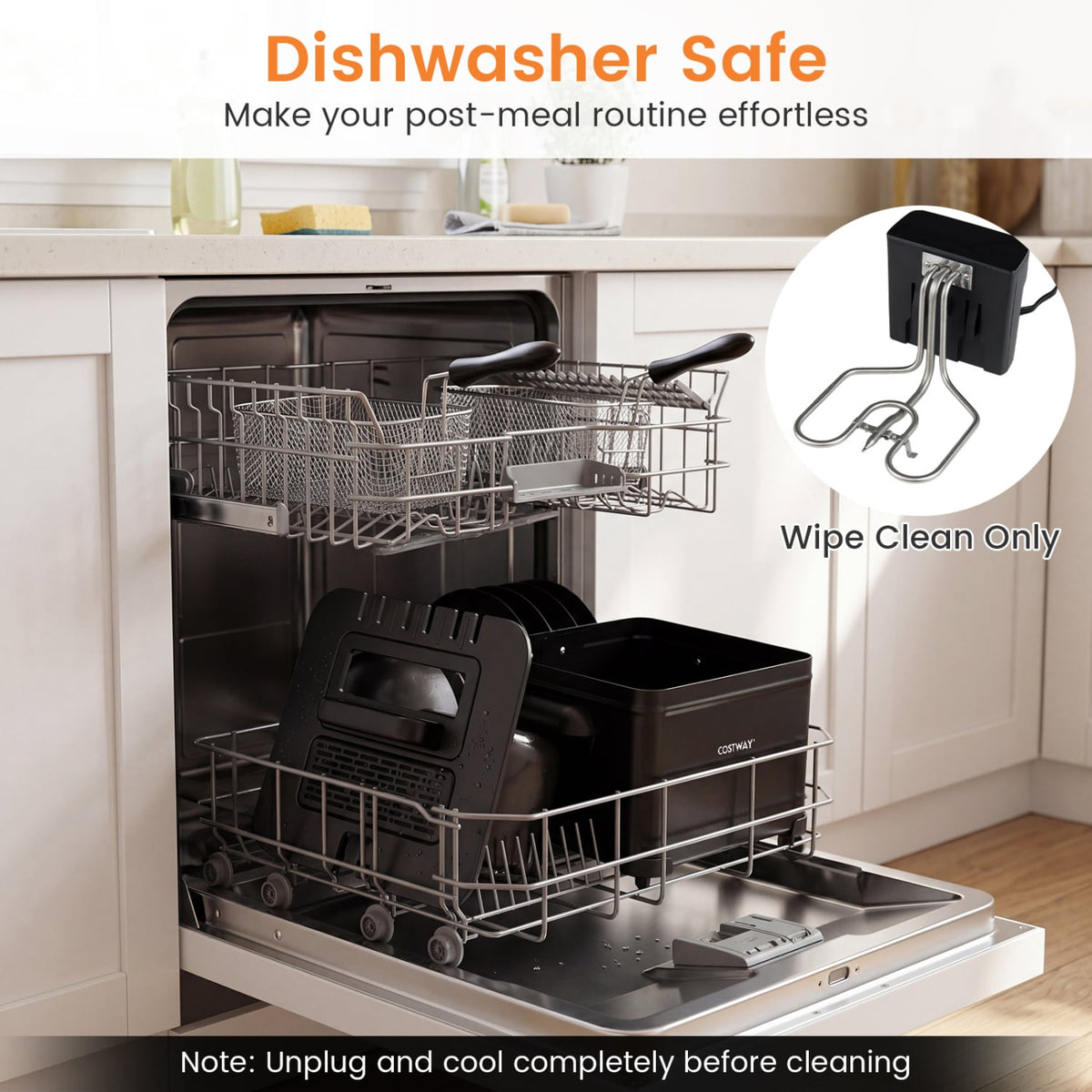 5.3-Qt Electric Deep Fryer with 3 Baskets 1700W LED Touch Screen and 6 Presets-Black view 9