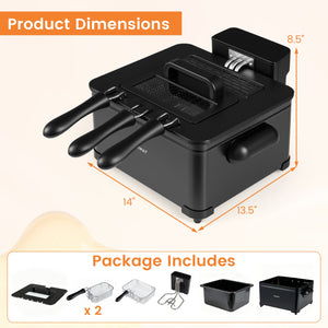 5.3-Qt Electric Deep Fryer with 3 Baskets 1700W LED Touch Screen and 6 Presets-Black view 3