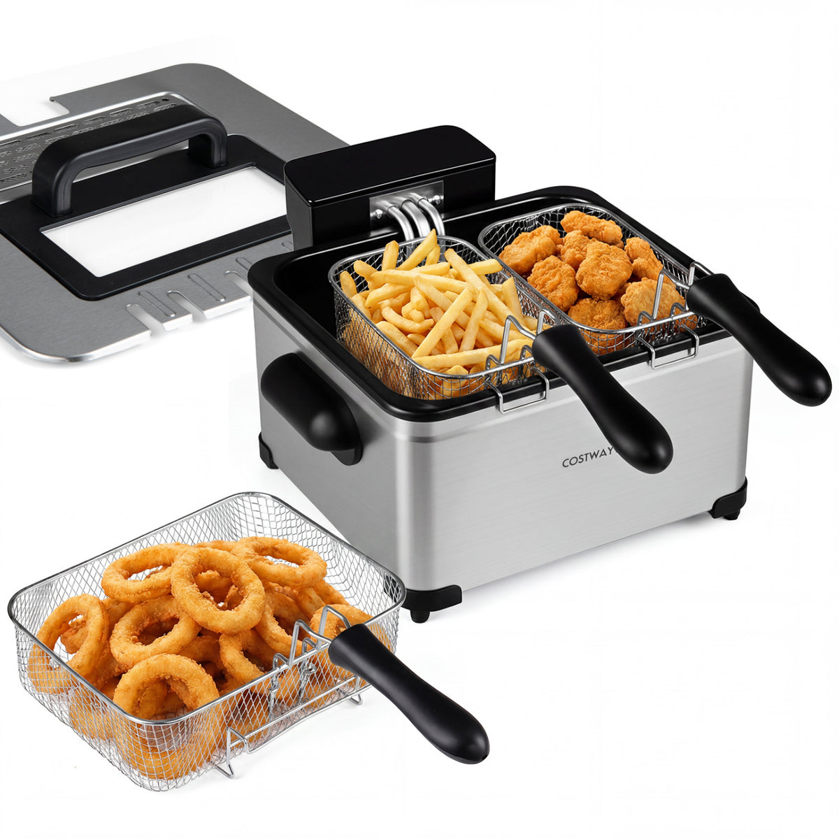 5.3-Qt Electric Deep Fryer with 3 Baskets 1700W LED Touch Screen and 6 Presets-Silver view 2