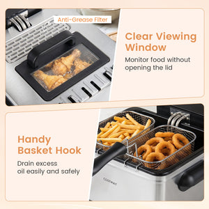 5.3-Qt Electric Deep Fryer with 3 Baskets 1700W LED Touch Screen and 6 Presets-Silver view 8