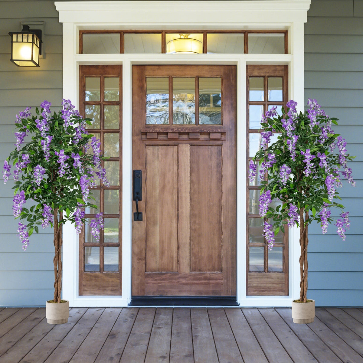 5.5 FT Faux Wisteria Plant in Nursery Pot with Blooming Flowers Set of 2-Purple view 2