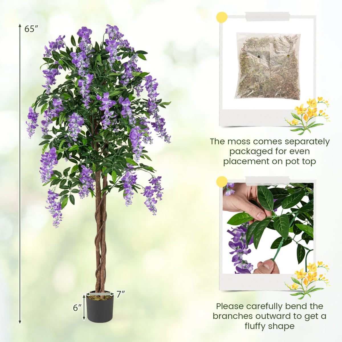 5.5 FT Faux Wisteria Plant in Nursery Pot with Blooming Flowers Set of 2-Purple view 3