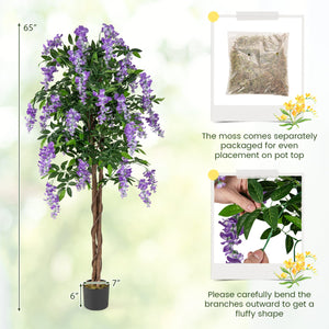 5.5 FT Faux Wisteria Plant in Nursery Pot with Blooming Flowers Set of 2-Purple view 3