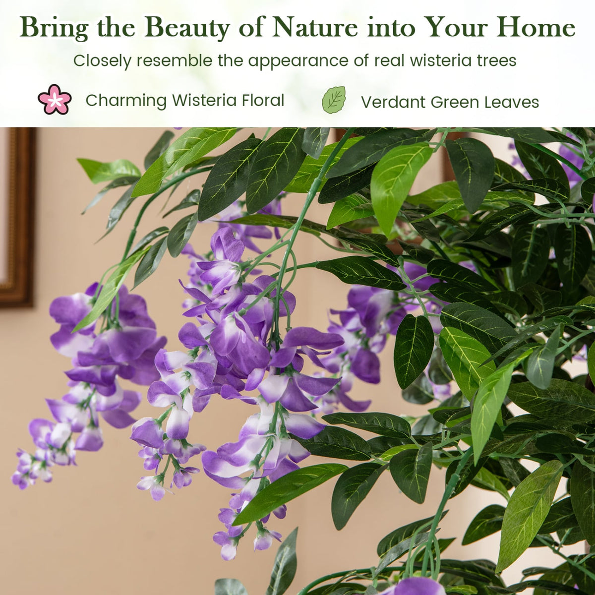 5.5 FT Faux Wisteria Plant in Nursery Pot with Blooming Flowers Set of 2-Purple view 4