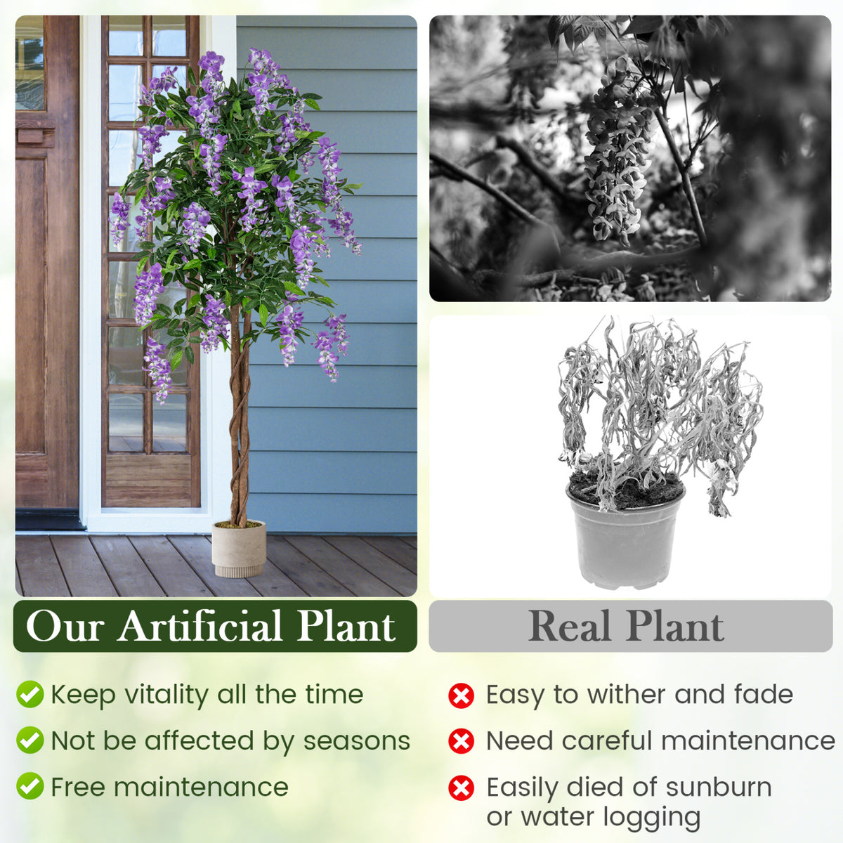 5.5 FT Faux Wisteria Plant in Nursery Pot with Blooming Flowers Set of 2-Purple view 6