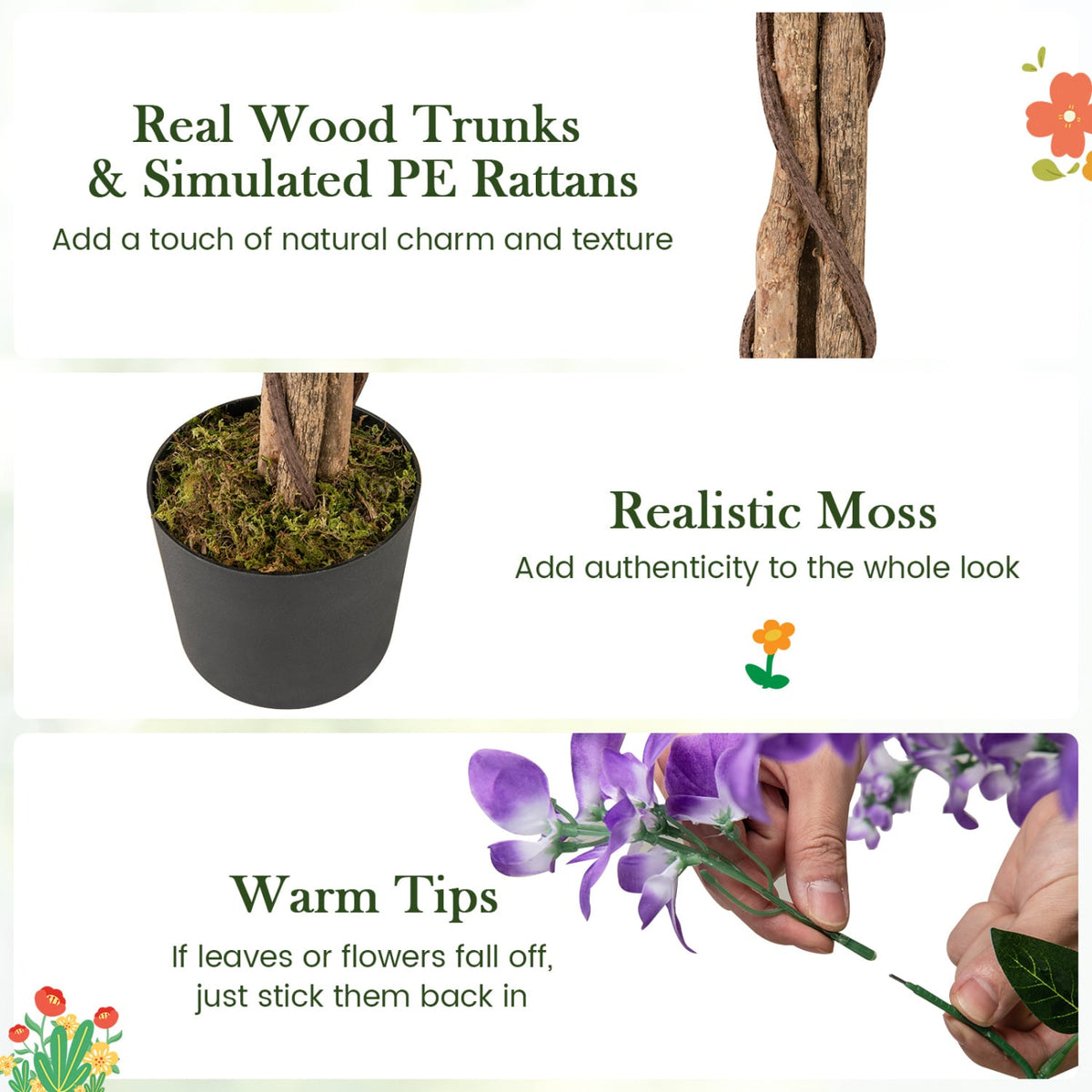 5.5 FT Faux Wisteria Plant in Nursery Pot with Blooming Flowers Set of 2-Purple view 7