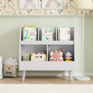 5-Cube Kids Bookshelf and Toy Organizer with Anti-Tipping Kits-Light Gray view 3