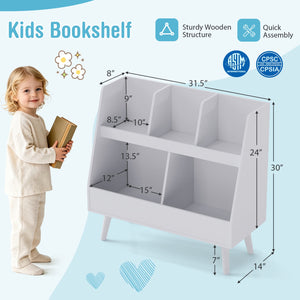 5-Cube Kids Bookshelf and Toy Organizer with Anti-Tipping Kits-Light Gray view 4