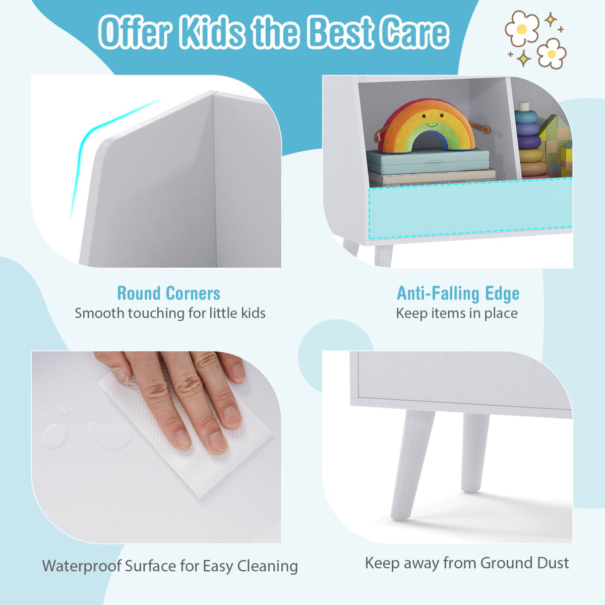 5-Cube Kids Bookshelf and Toy Organizer with Anti-Tipping Kits-Light Gray view 7