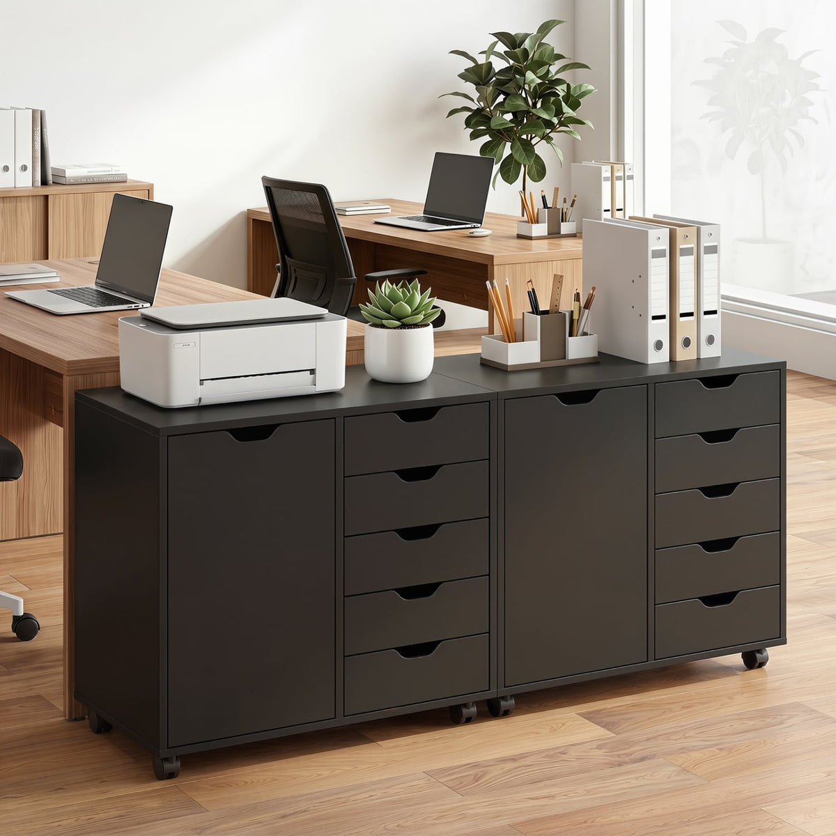 5 Drawer Storage Cabinet on Wheels with Adjustable Shelf-Black view 2
