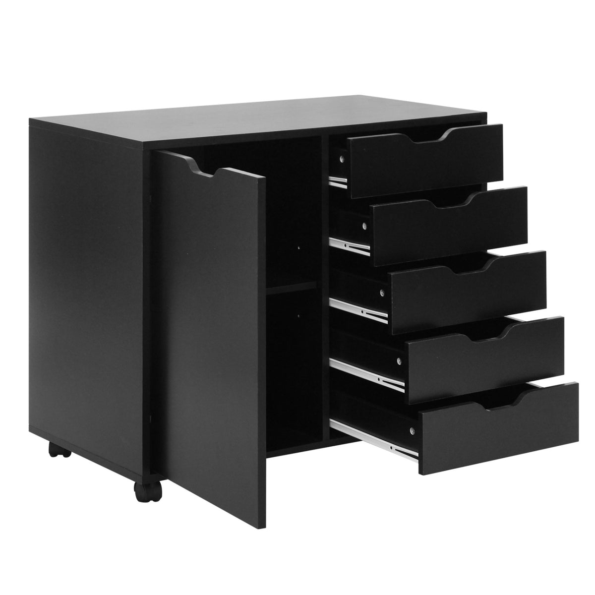 5 Drawer Storage Cabinet on Wheels with Adjustable Shelf-Black view 4