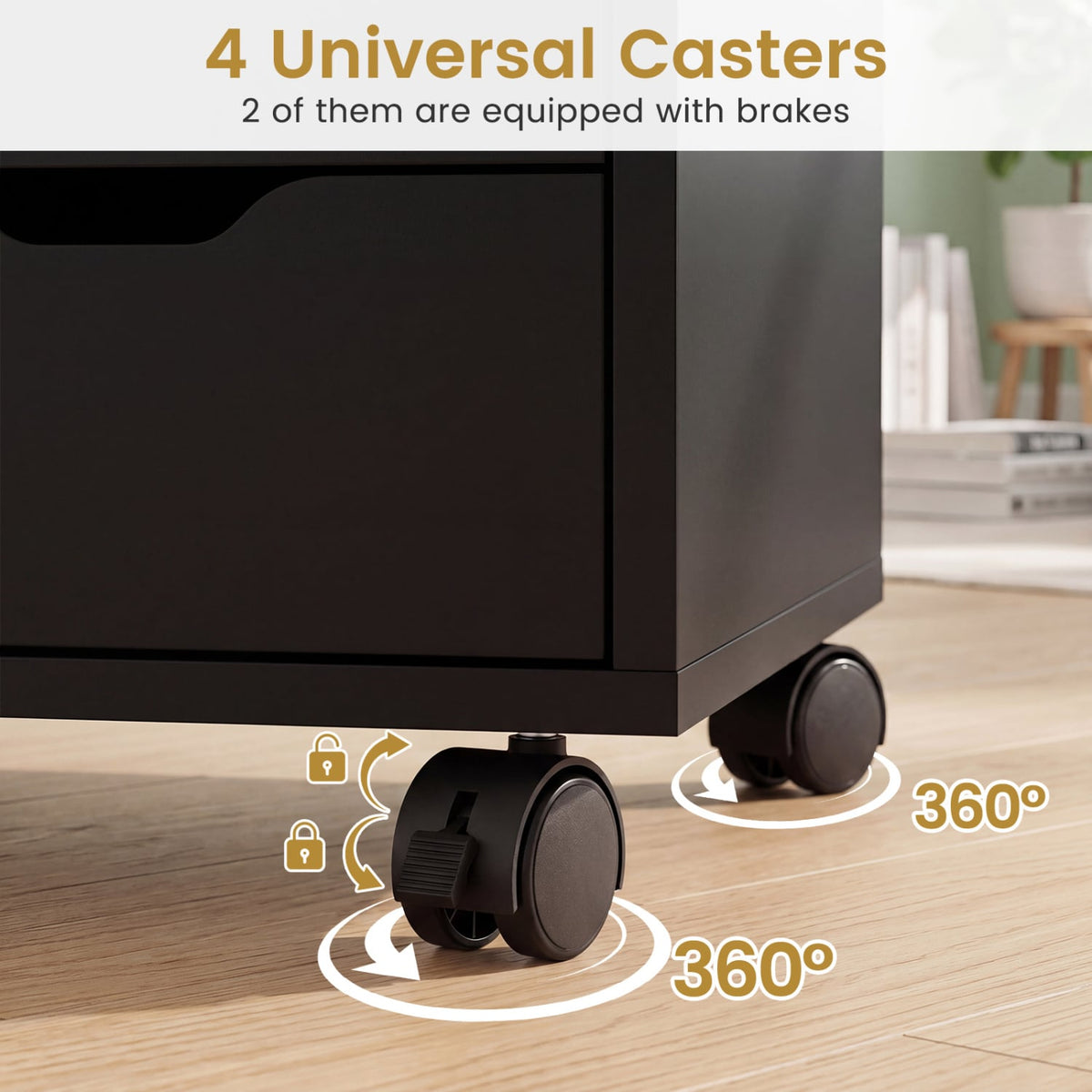 5 Drawer Storage Cabinet on Wheels with Adjustable Shelf-Black view 7