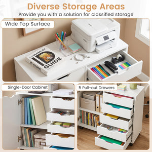 5 Drawer Storage Cabinet on Wheels with Adjustable Shelf-White view 6