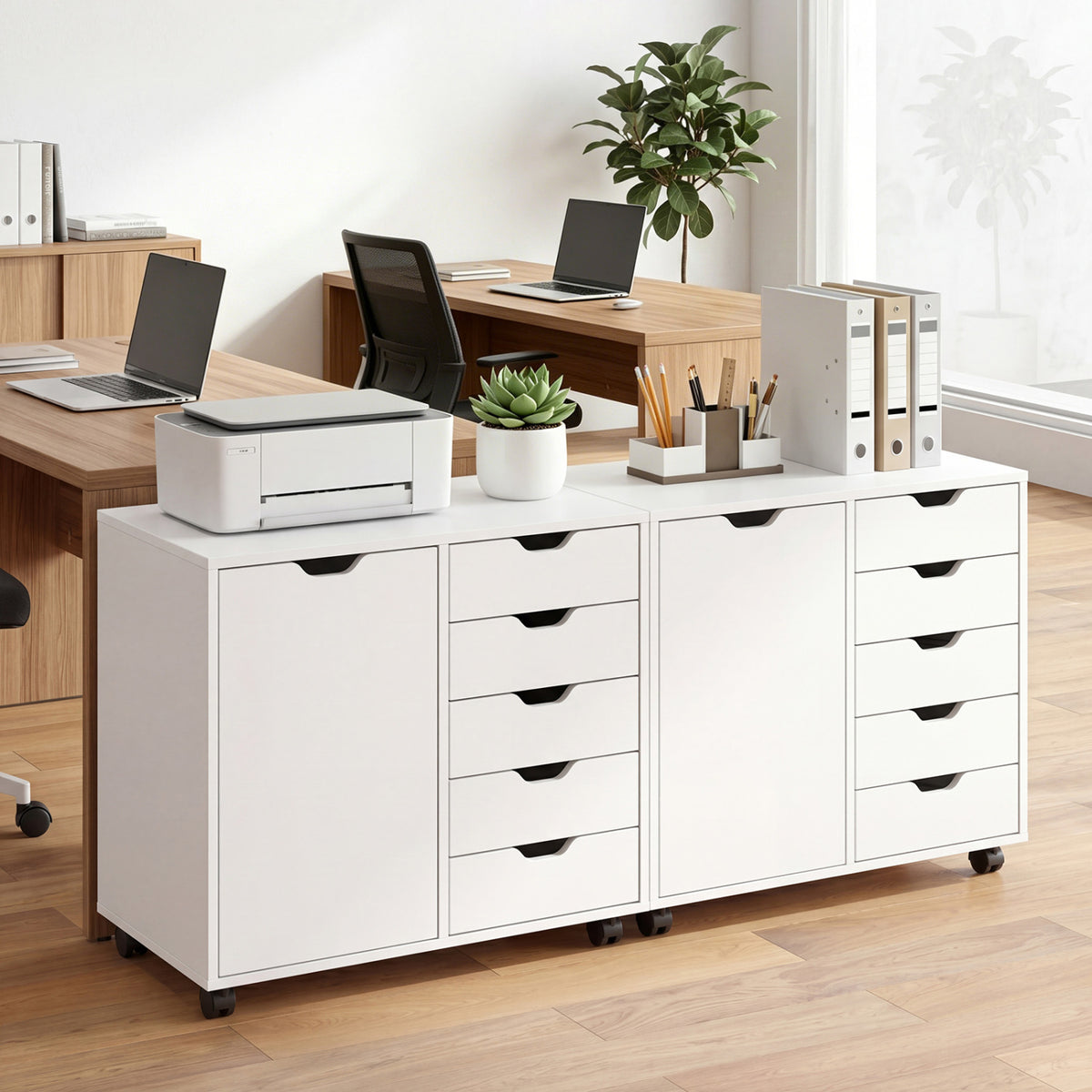 5 Drawer Storage Cabinet on Wheels with Adjustable Shelf-White view 2