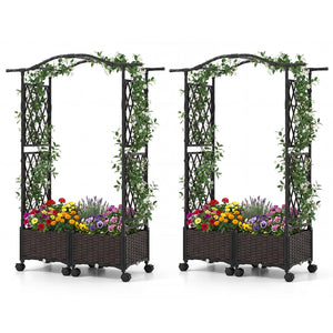 5 FT Tall Raised Garden bed with Lockable Wheels and Hanging Roof for Climbing Flowers-Brown