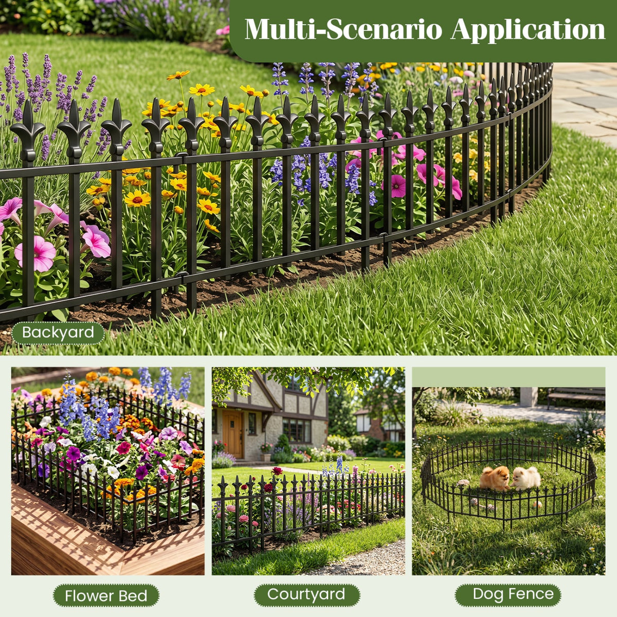 5-Pack/10-Pack Decorative Metal Garden Fence No Dig Landscape Fencing for Lawn-M view 9