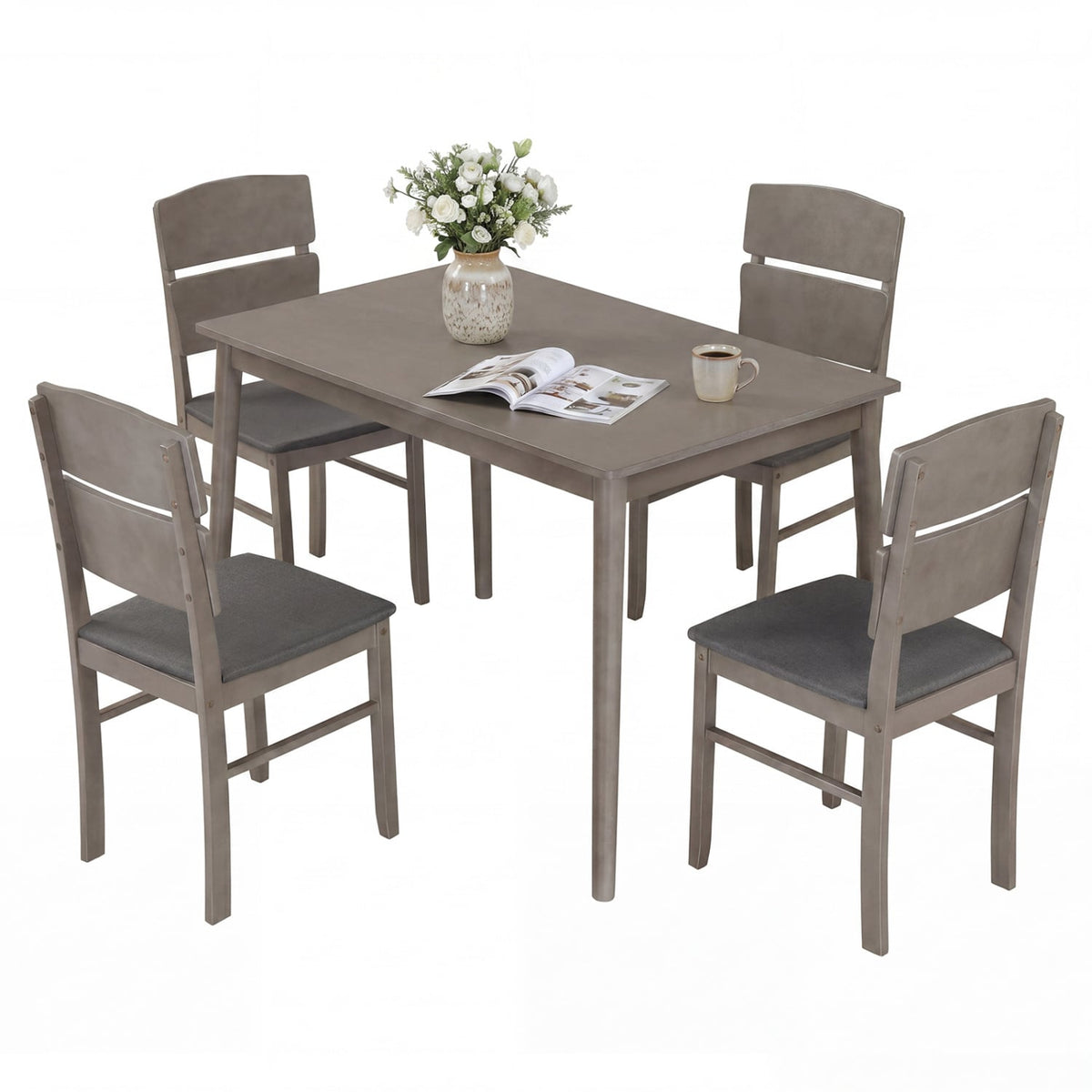5-Piece Dining Table Set with High Curved Back for 4 People-Gray view 3