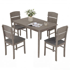 5-Piece Dining Table Set with High Curved Back for 4 People-Gray view 3