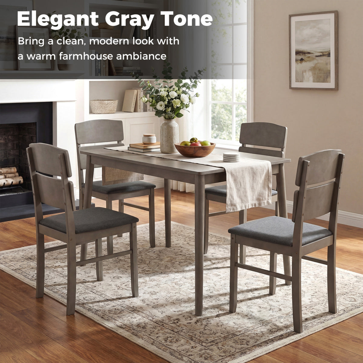 5-Piece Dining Table Set with High Curved Back for 4 People-Gray view 5