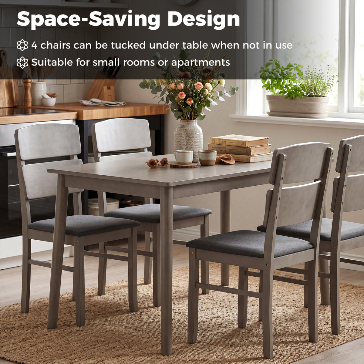 5-Piece Dining Table Set with High Curved Back for 4 People-Gray view 6