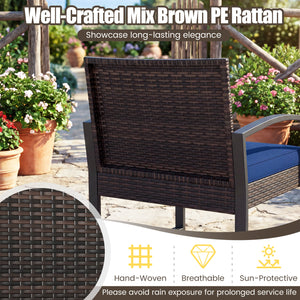 5-Piece Patio Conversation Set with 2 Ottomans and Tempered Glass Side Table-Navy view 7