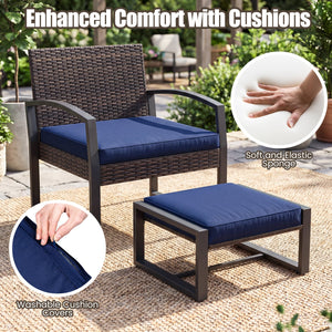 5-Piece Patio Conversation Set with 2 Ottomans and Tempered Glass Side Table-Navy view 8