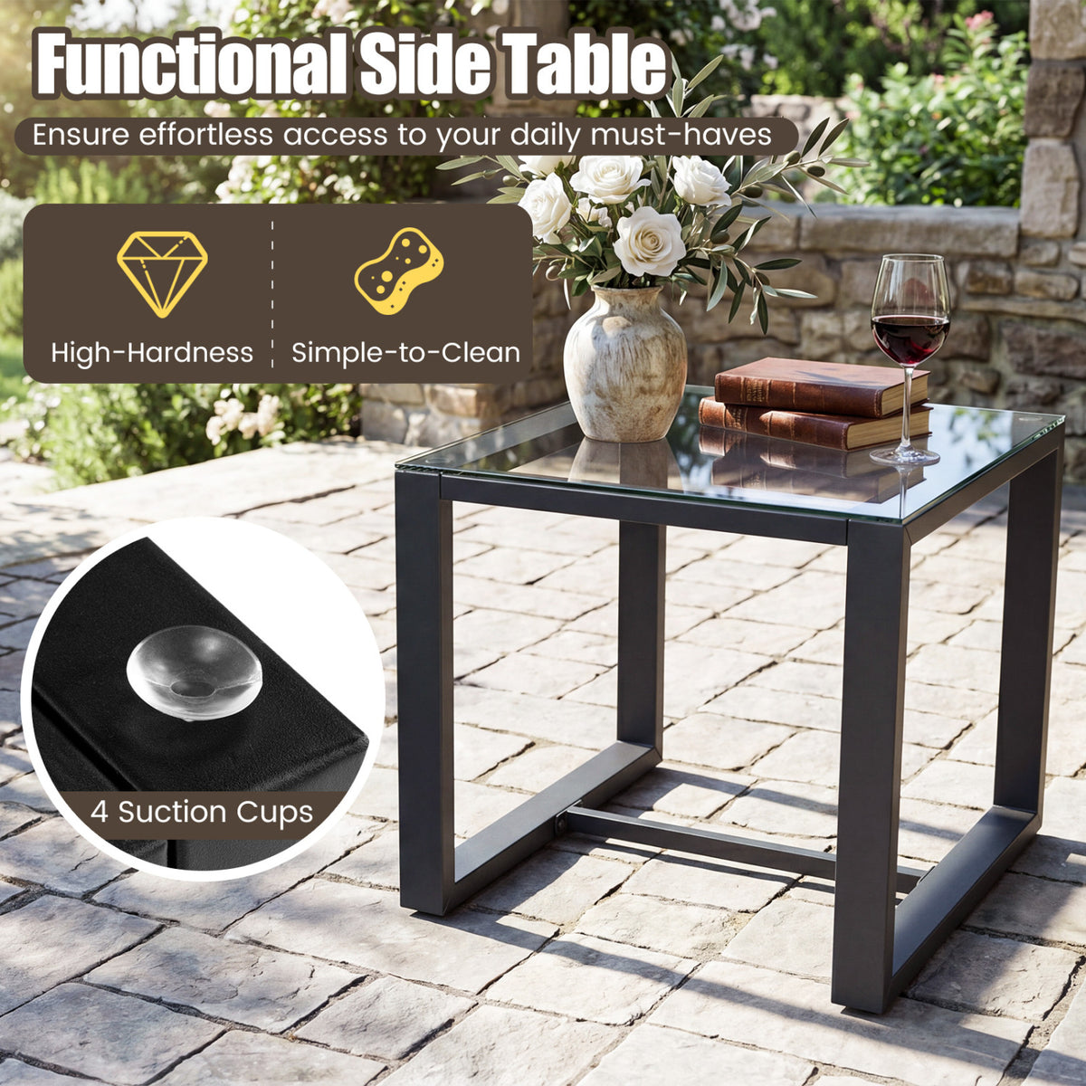 5-Piece Patio Conversation Set with 2 Ottomans and Tempered Glass Side Table-Navy view 9