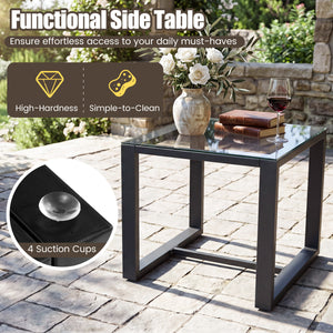 5-Piece Patio Conversation Set with 2 Ottomans and Tempered Glass Side Table-Navy view 9