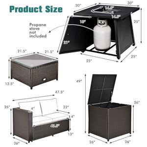5 Piece Patio Furniture Set with 50000 BTU Propane Fire Pit Table-Black view 5