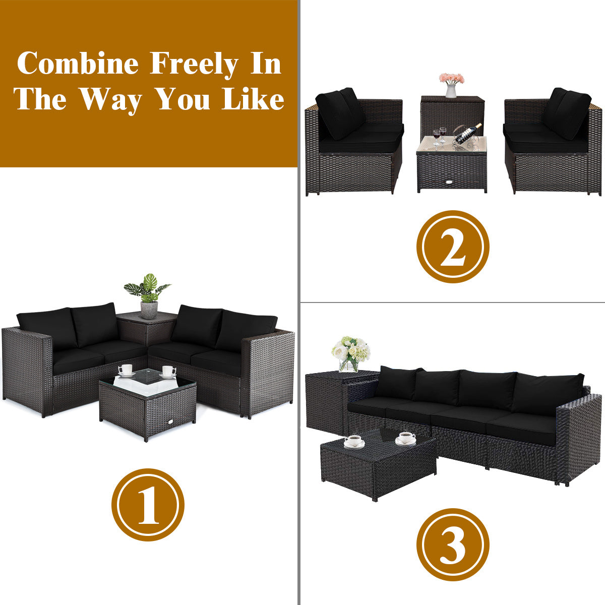 5 Piece Patio Furniture Set with 50000 BTU Propane Fire Pit Table-Black view 8