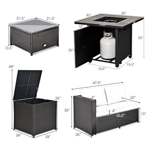 5-Piece Patio Furniture Set with 30 Inches Gas Fire Pit Table Outdoor PE Wicker Sofa Set-Black view 4