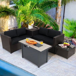 5-Piece Patio Furniture Set with Propane Fire Pit Table-Black view 2