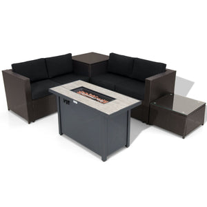 5-Piece Patio Furniture Set with Propane Fire Pit Table-Black view 4