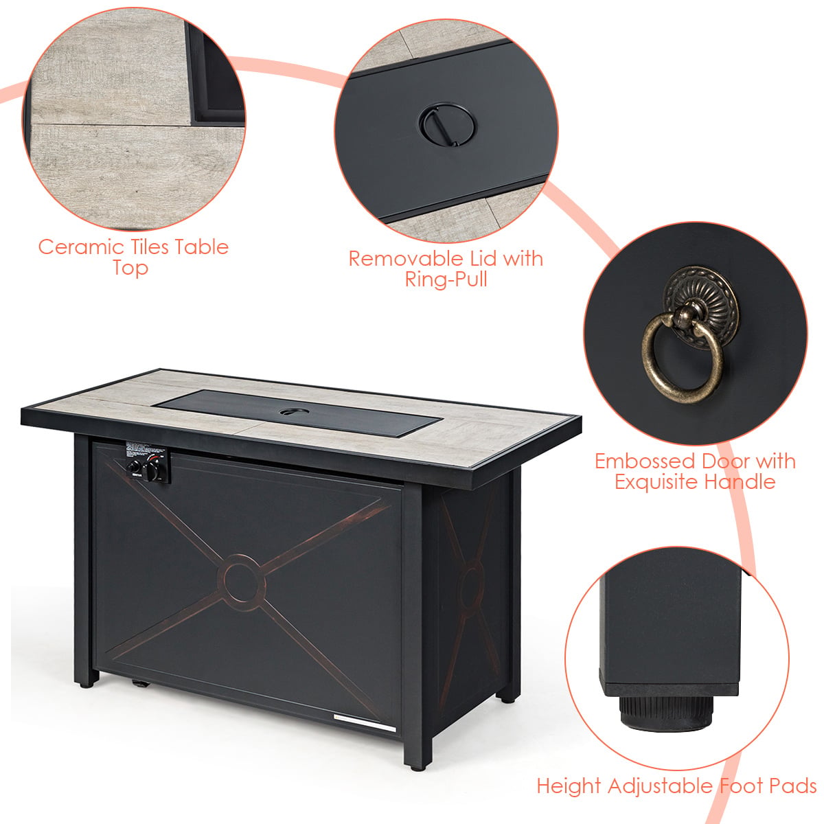 5-Piece Patio Furniture Set with Propane Fire Pit Table-Black view 9