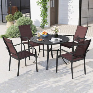 5 Pieces Patio Dining Set for 4 42.5 inch Outdoor Round Metal Table-Coffee and Black view 2