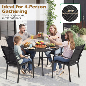 5 Pieces Patio Dining Set for 4 42.5 inch Outdoor Round Metal Table-Coffee and Black view 8