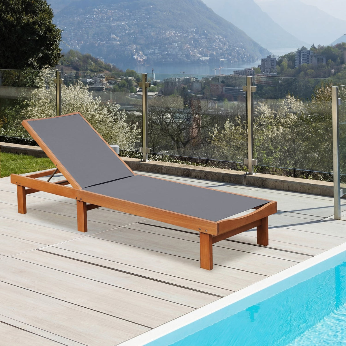 5-Postion Backrest Adjustable Outdoor Wood Chaise Lounge Chair-2 view 3