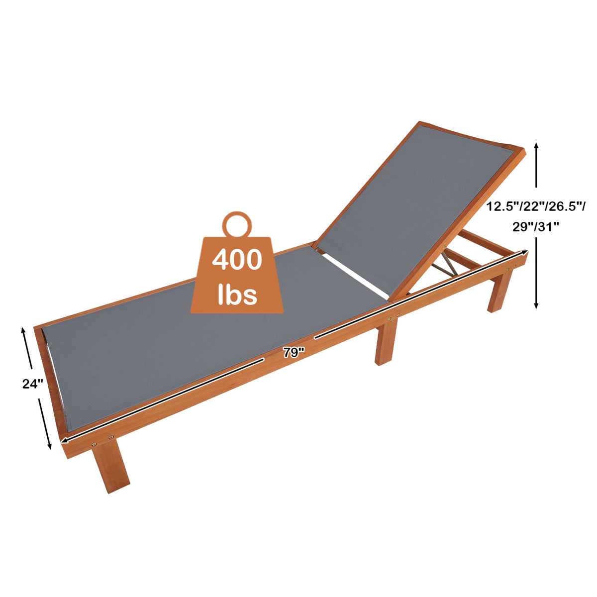 5-Postion Backrest Adjustable Outdoor Wood Chaise Lounge Chair-2 view 5