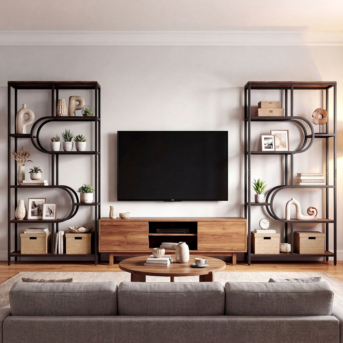 5-Tier Bookshelf Tall Etagere Bookcase with Open Storage Shelves and U Shape-Rustic Brown view 6