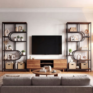 5-Tier Bookshelf Tall Etagere Bookcase with Open Storage Shelves and U Shape-Rustic Brown view 6