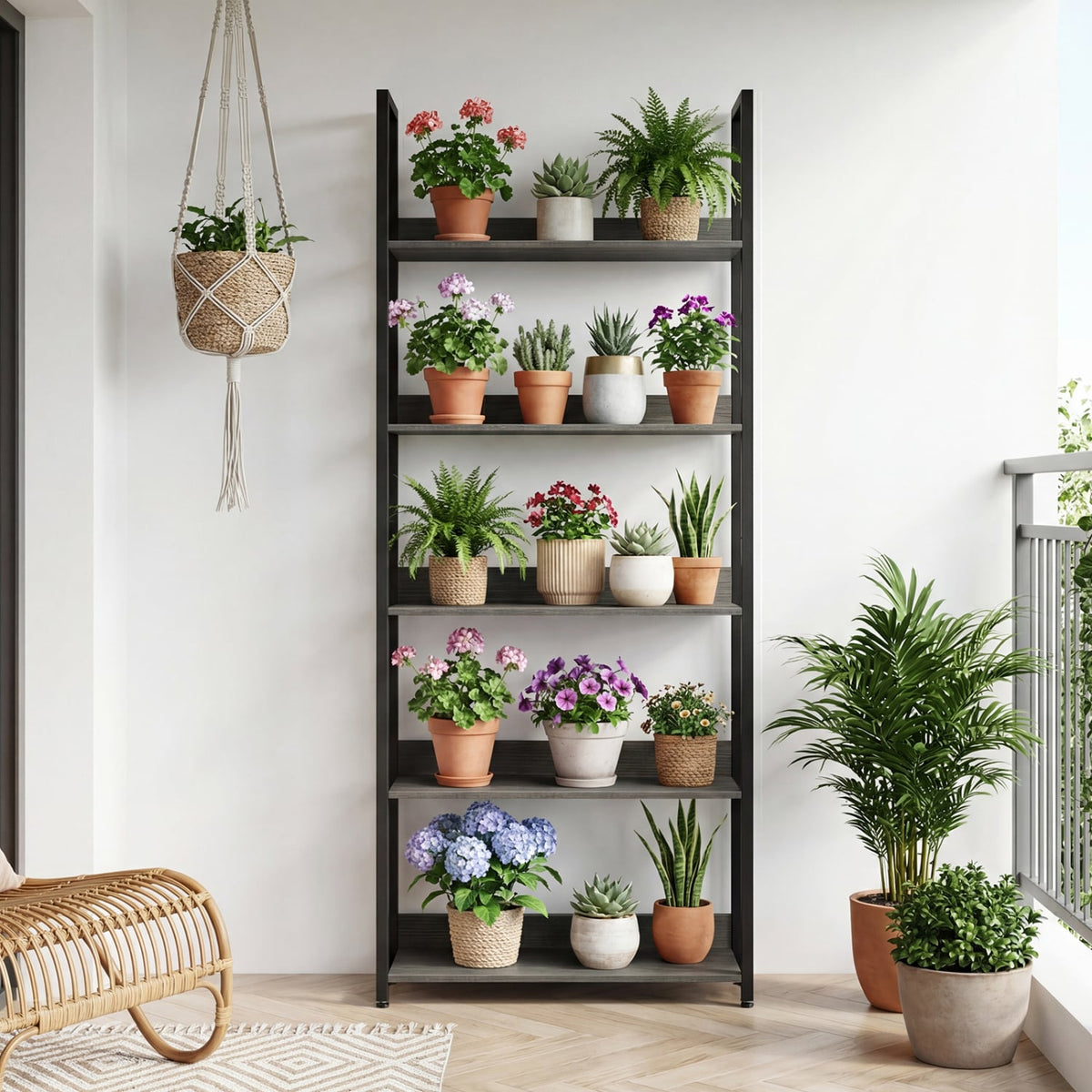 5-Tier Bookshelf Tall Wooden Open Bookcase with Back Panels-Oak view 2