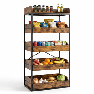 5-Tier Food Storage Rack with 4 Pull-out Drawers and Adjustable Feet-Rustic Brown view 4