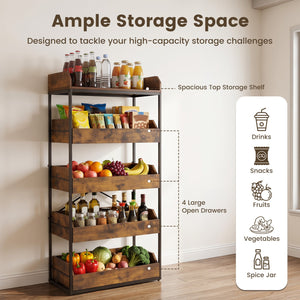 5-Tier Food Storage Rack with 4 Pull-out Drawers and Adjustable Feet-Rustic Brown view 6