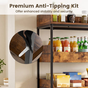 5-Tier Food Storage Rack with 4 Pull-out Drawers and Adjustable Feet-Rustic Brown view 7