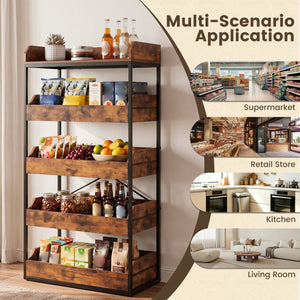 5-Tier Food Storage Rack with 4 Pull-out Drawers and Adjustable Feet-Rustic Brown view 9
