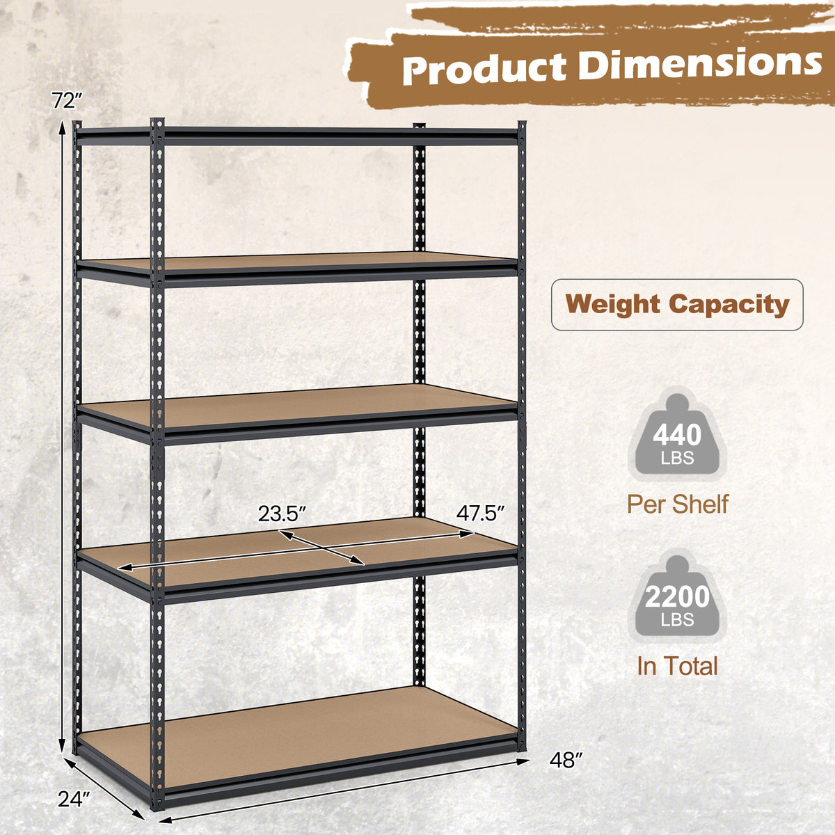 5-Tier Garage Shelving Unit 2200 LBS Heavy Duty Adjustable Utility Rack-Set of 2 view 5