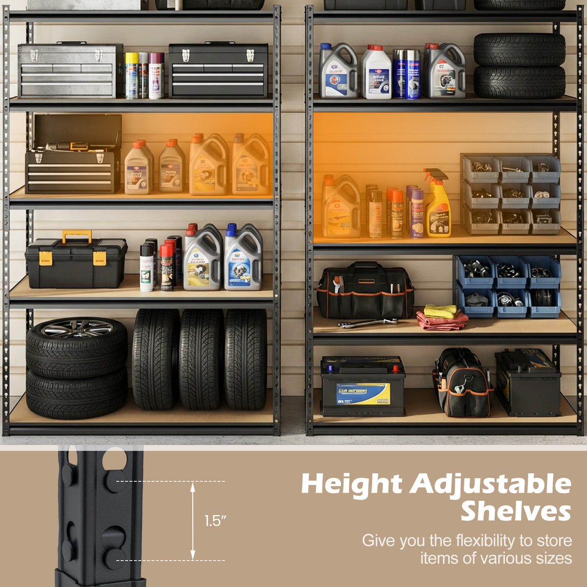 5-Tier Garage Shelving Unit 2200 LBS Heavy Duty Adjustable Utility Rack-Set of 2 view 8